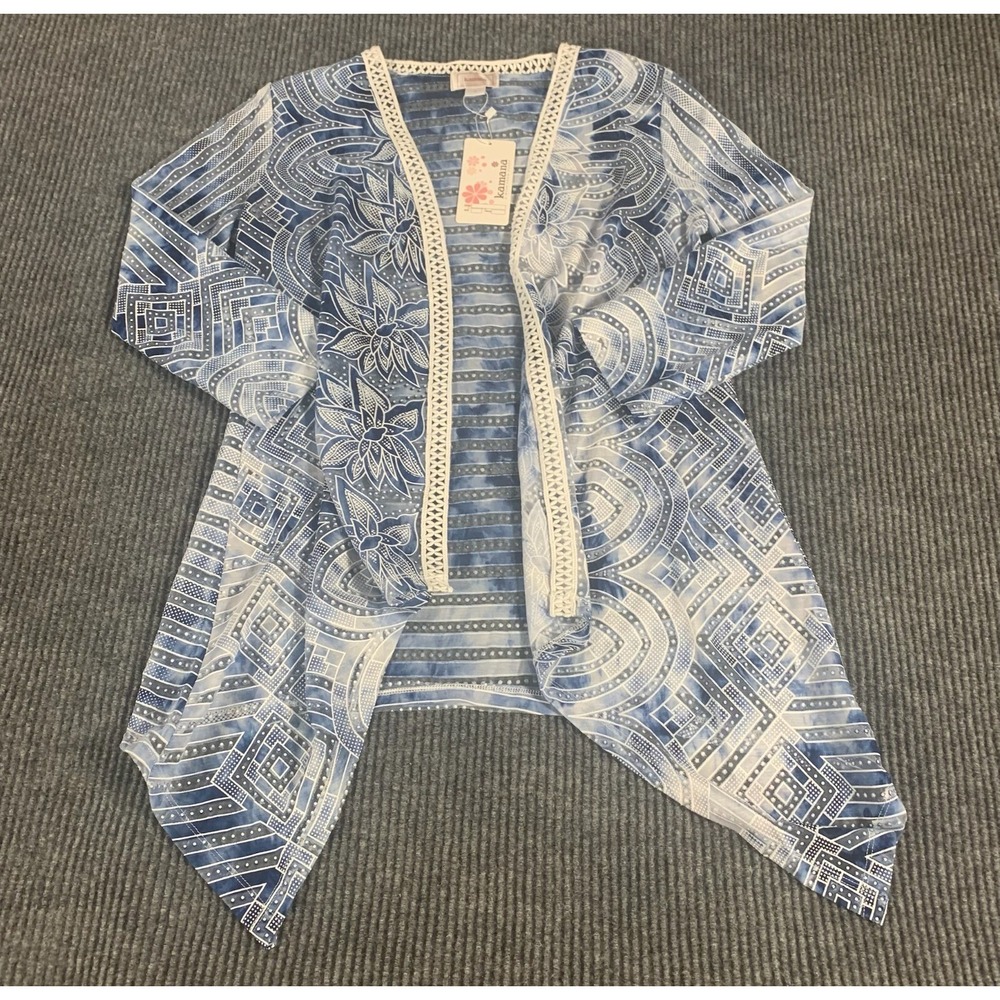 Kamana Top Womens Small S Blue‎ Open Front Shirt Cardigan Lightweight  Oriental